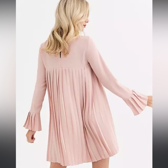 ASOS Design Pleated Trapeze Long Sleeve Mini Dress - Picture 2 of 14